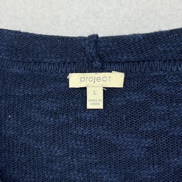 PROJECT Sweater Womens L BEACH Intarsia Slub Hooded Pullover Linen Cotton Blue - Picture 5 of 15